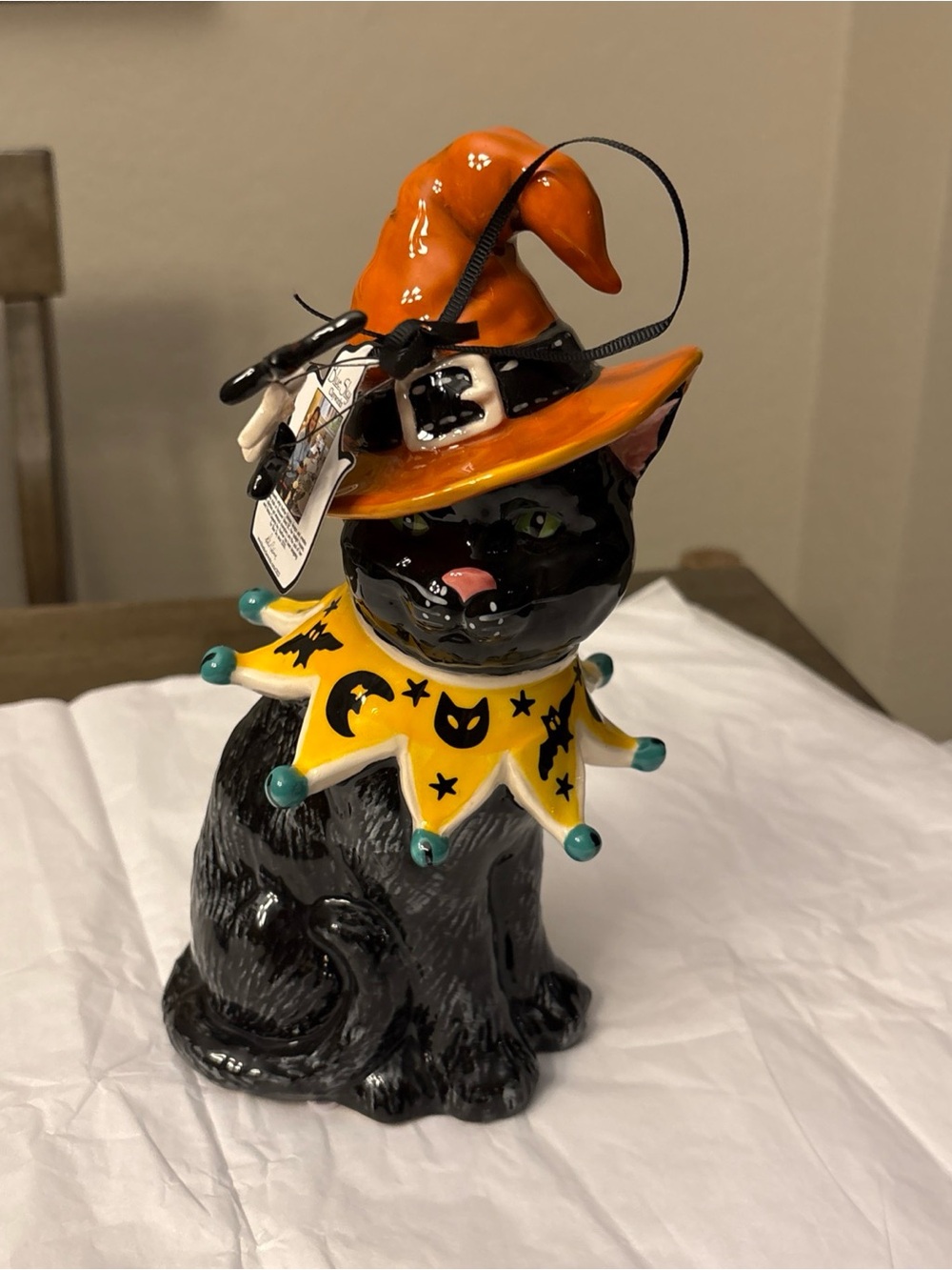 Blue Sky Clayworks Black Cat With Witches Hat Ceramic Figurine ~ New